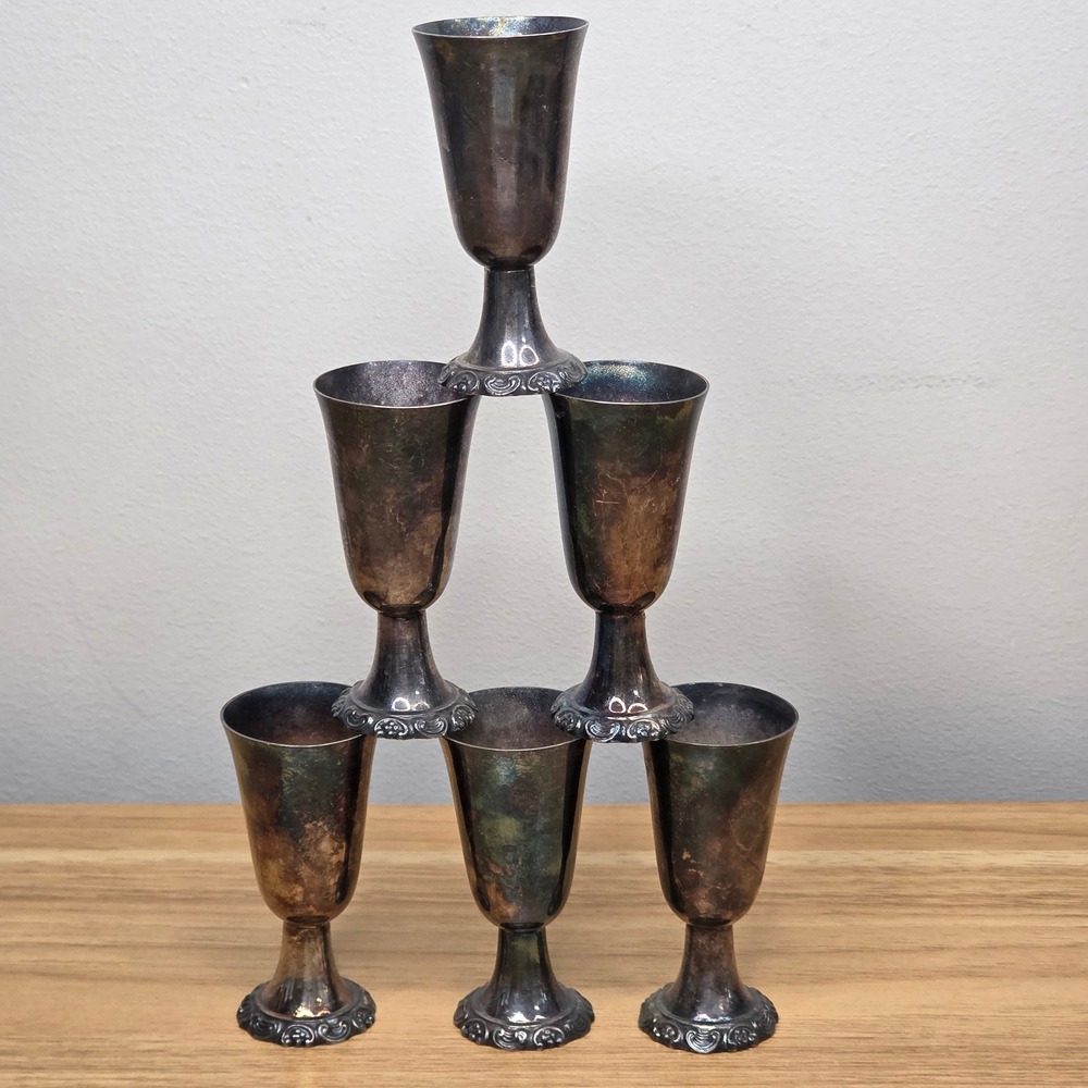 Vintage Wallace Baroque Silverplate Cordial Goblets Shot Glass Cups Set of 6 231